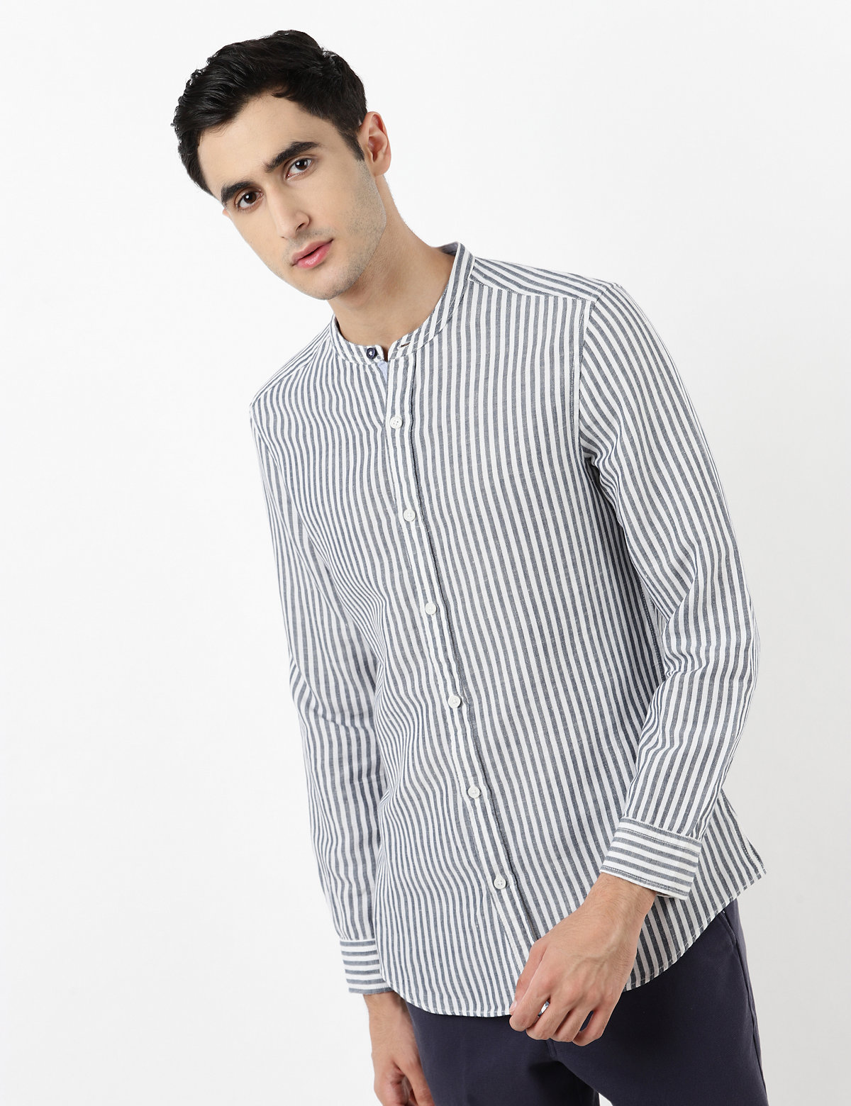 Linen Mix Vertical Striper Shirt