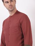 Linen Mix Plain Mandarin Collar Shirts