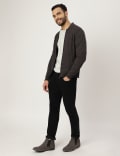 Cotton Mix Melange Bomber Neck Sweatshirt