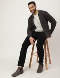 Cotton Mix Melange Bomber Neck Sweatshirt