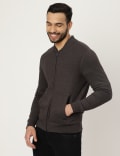 Cotton Mix Melange Bomber Neck Sweatshirt