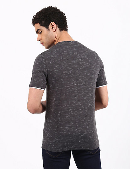 Plain Charcoal Mandarin Neck T-Shirt