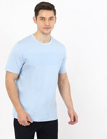 Pure Cotton Self Design Round Neck T-Shirt
