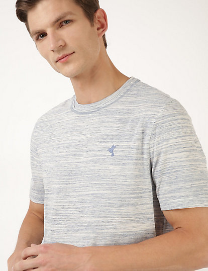 Cotton Mix Self Design Round Neck T-Shirt