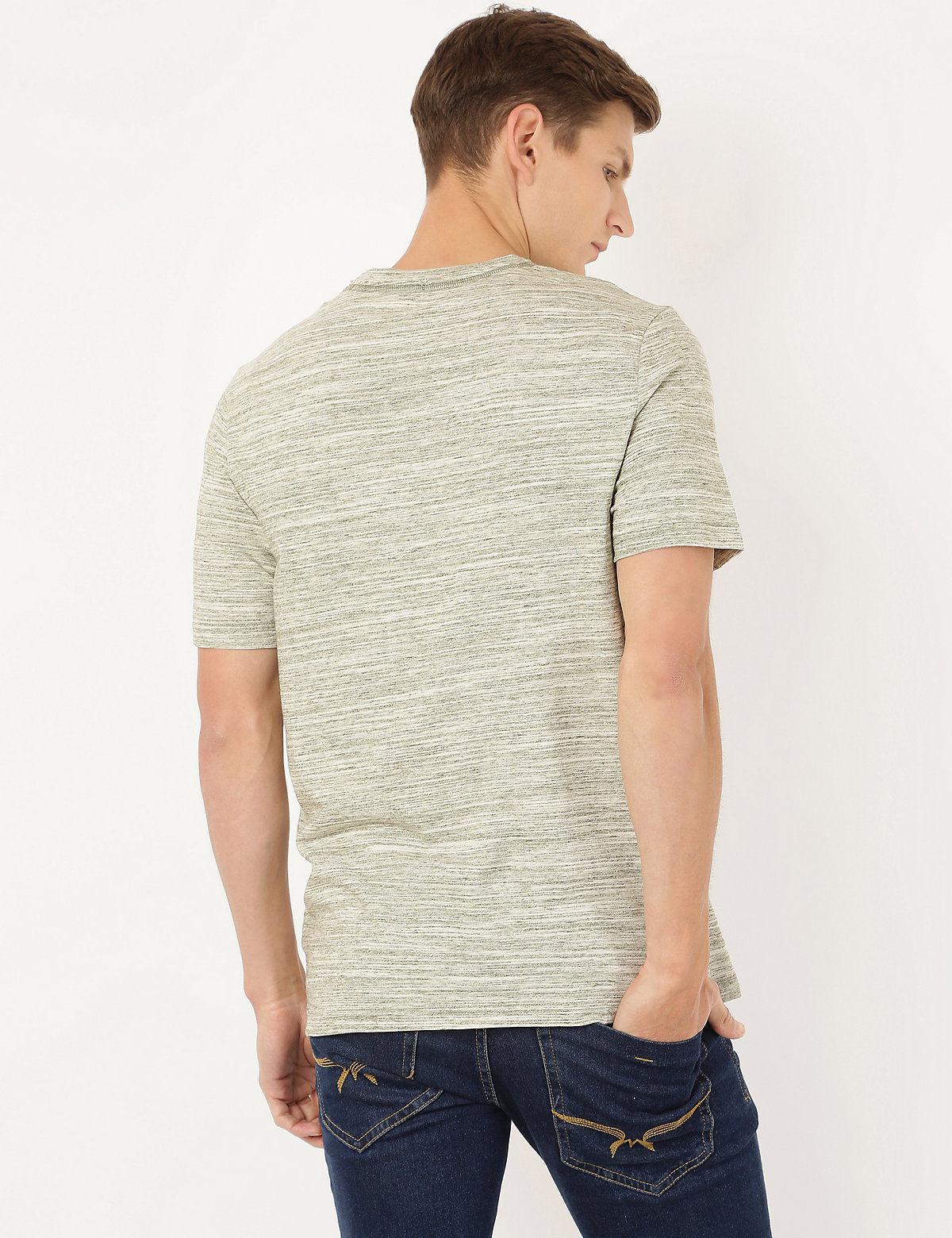 Cotton Mix Self Design Round Neck T-Shirt