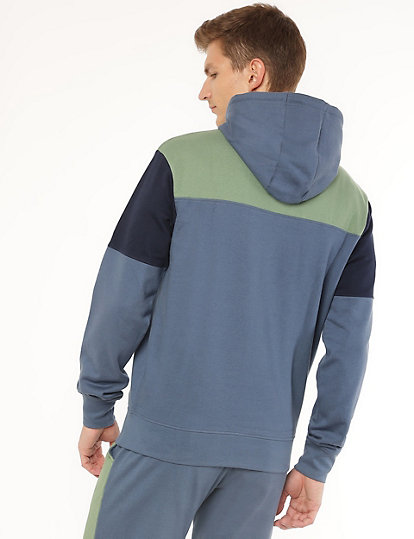 Pure Cotton Colorblock Hooded Sweatshirt