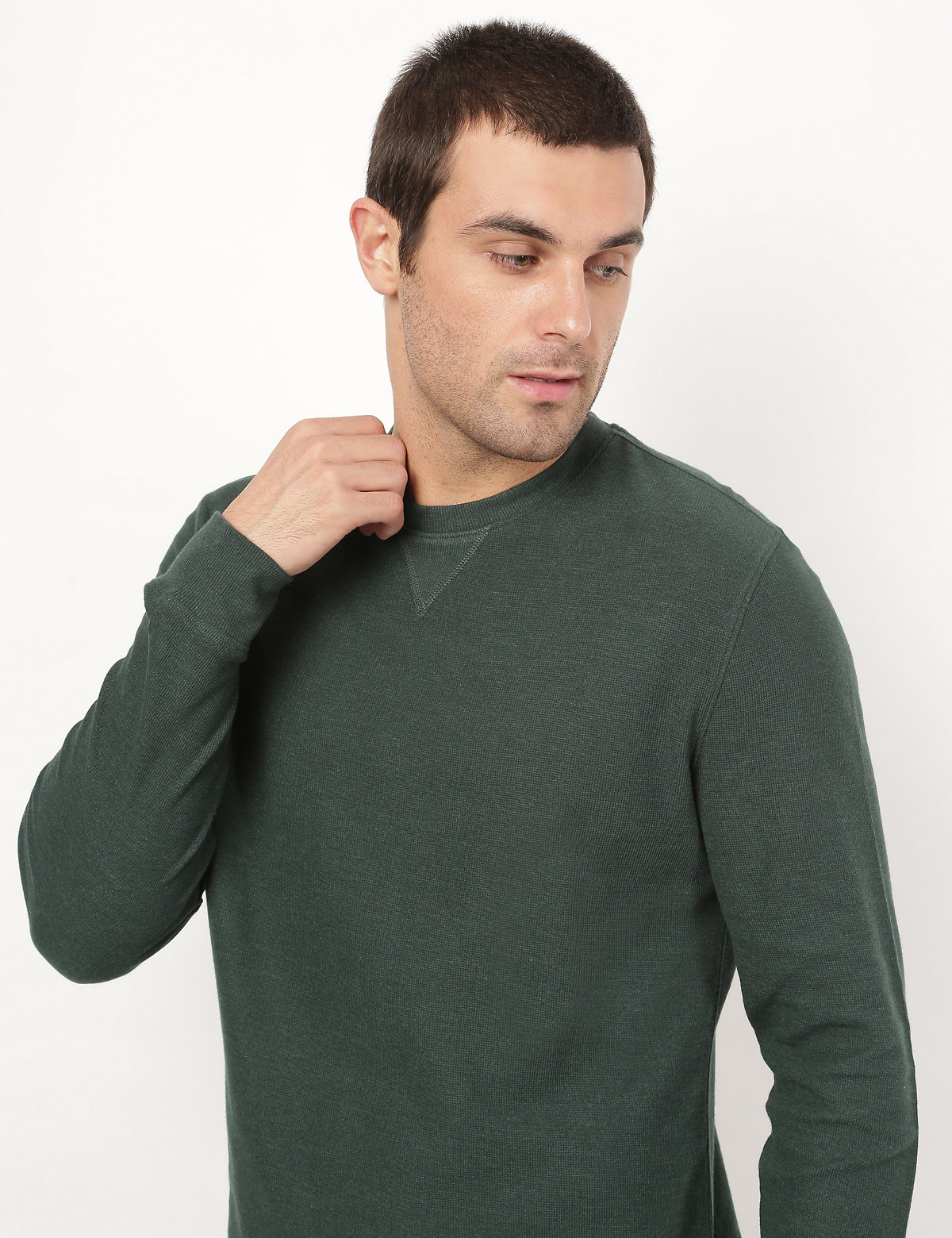 Cotton Mix Plain Round Neck Sweatshirt