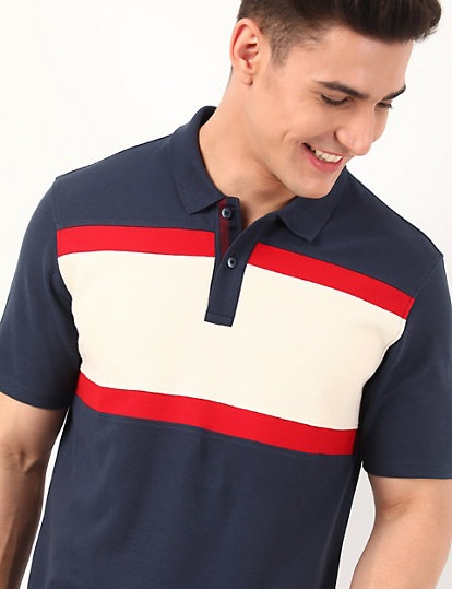 Pure Cotton Colorblock Collar Neck T-Shirt