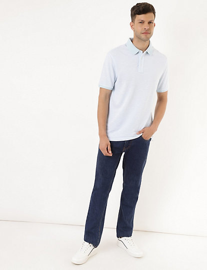 Pure Cotton Self Design Polo Collar T-shirt