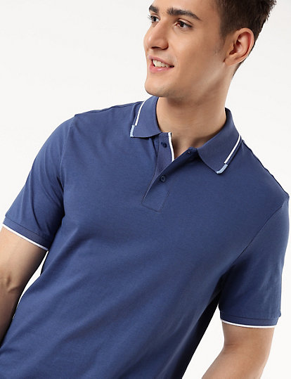 Cotton Mix Plain Polo Collar T-shirt