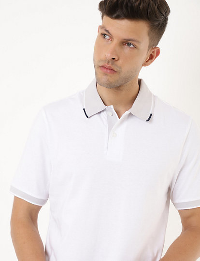 Cotton Mix Plain Polo Collar T-shirt