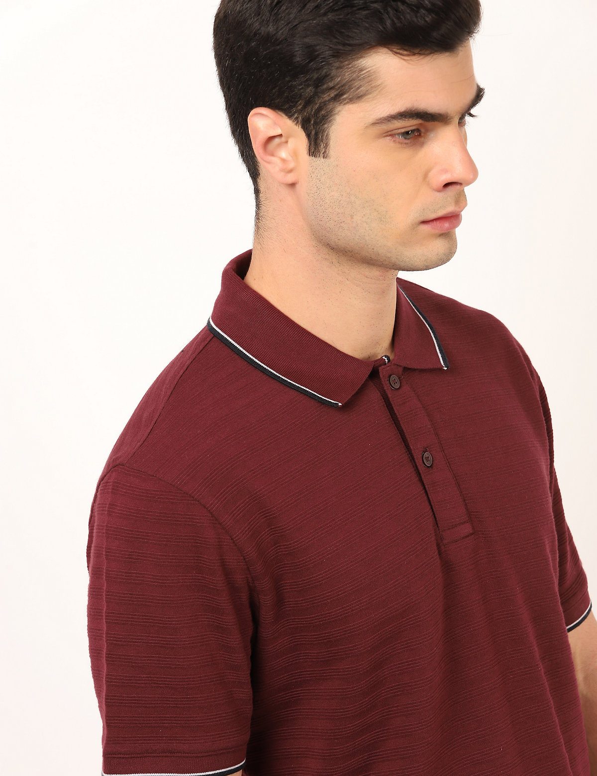 Pure Cotton Striped Polo Neck T-Shirt