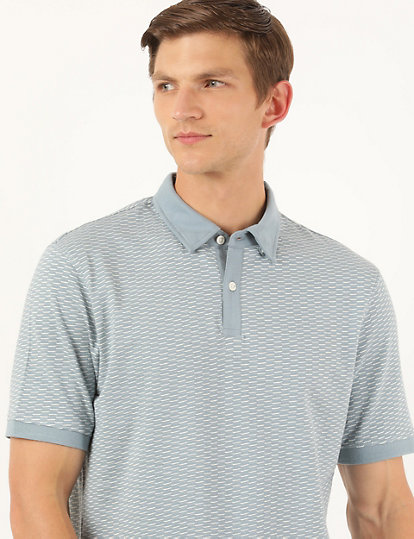 Pure Cotton Self Design Collar Neck T-Shirt