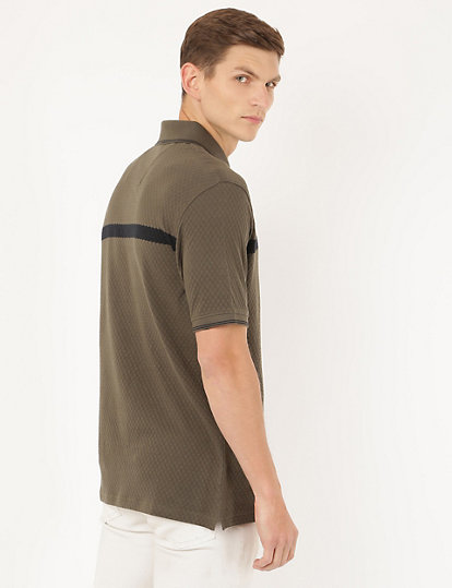 Pure Cotton Self Design Polo Neck T-Shirt