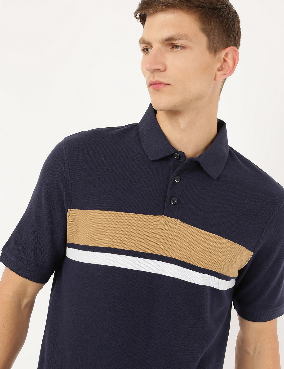 Pure Cotton Colorblock Polo Neck T-Shirt