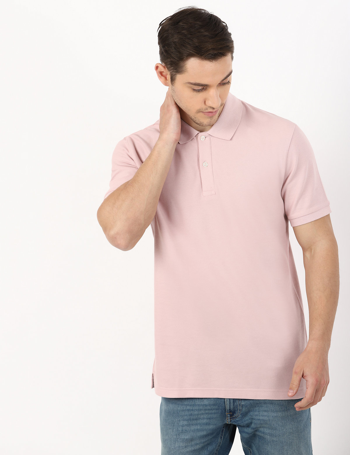Pure Cotton Plain Polo Neck T-Shirt
