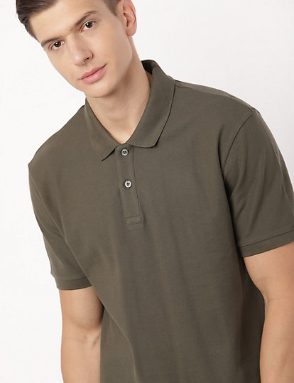 Pure Cotton Plain Polo Collar T-shirt