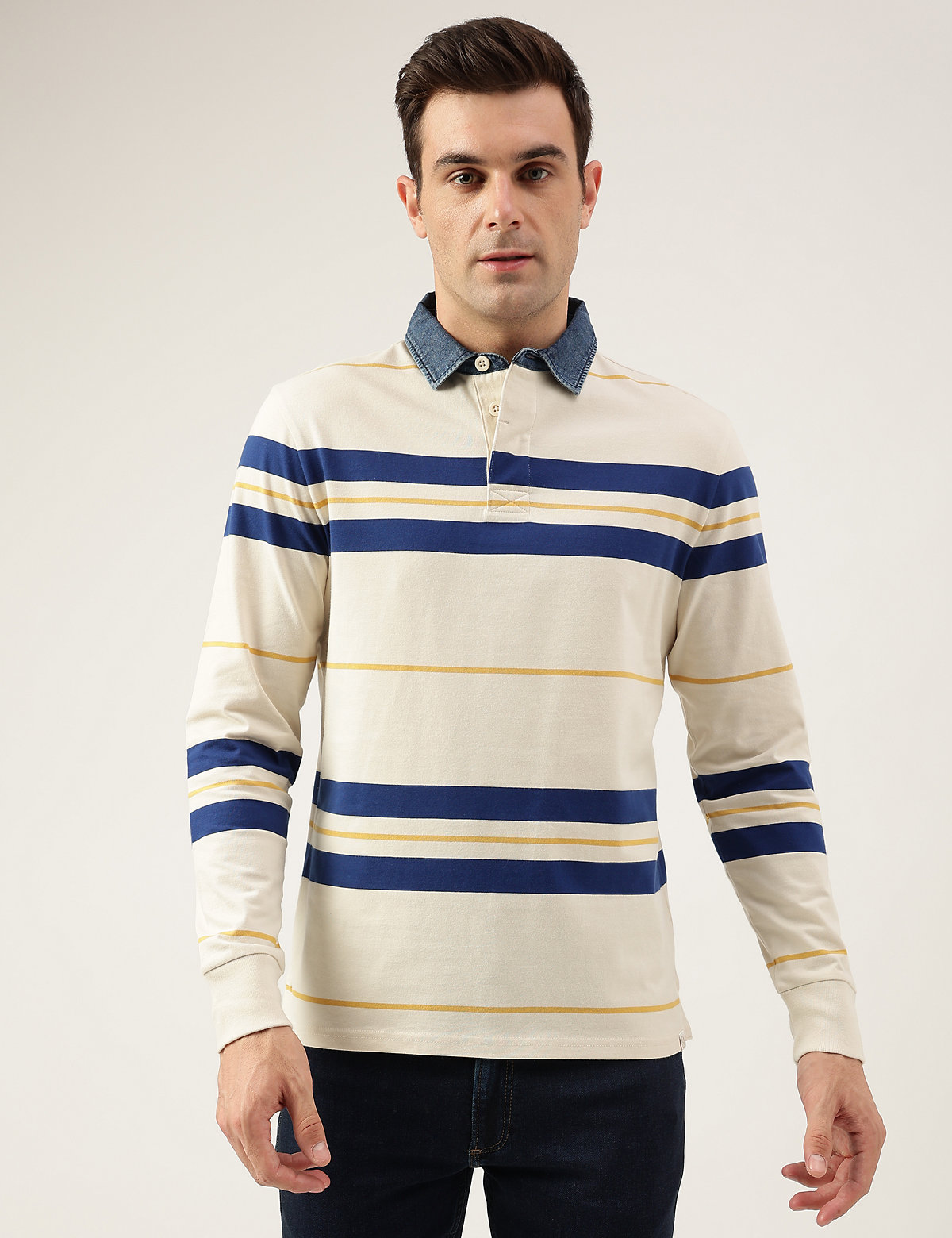 Regular Fit Pure Cotton Stripes Polo Collar Tshirt