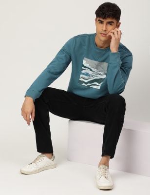 0401~Crew Neck Patchwork Design Sweatshirt main image 1