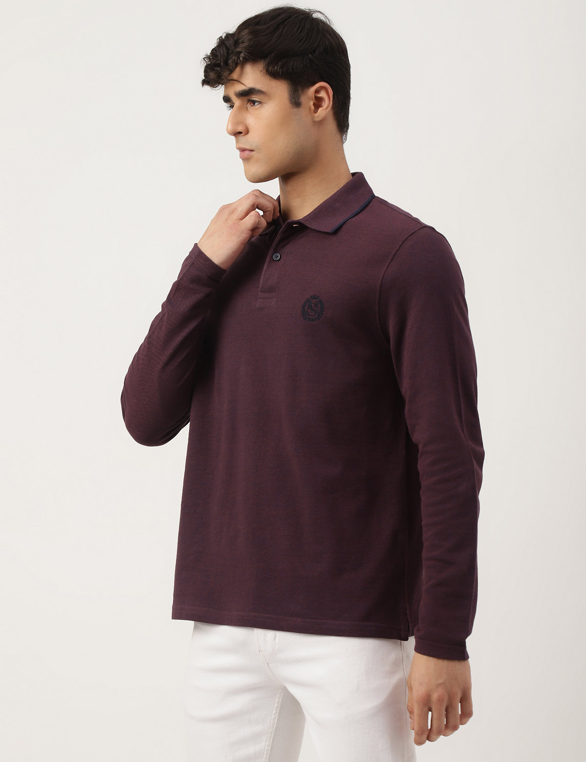 Pure Cotton Textured Polo Collar T-shirt