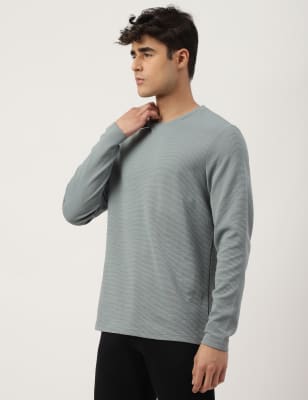 Cotton Mix Ribbed Crew Neck T-shirt