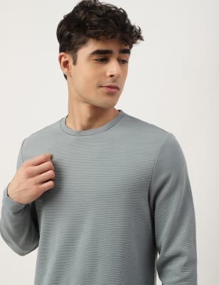 Cotton Mix Ribbed Crew Neck T-shirt