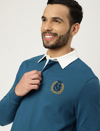 Pure Cotton Embroidered Polo Neck T-shirt