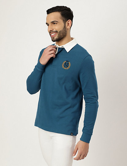 Pure Cotton Embroidered Polo Neck T-shirt