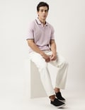 Cotton Striped Spread Collar Polo T-Shirt