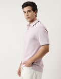 Cotton Striped Spread Collar Polo T-Shirt