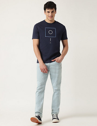 Pure Cotton Geometric Crew Neck T-Shirt
