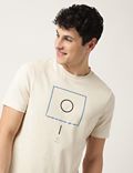 Pure Cotton Geometric Crew Neck T-Shirt