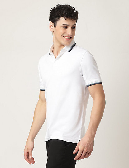Pure Cotton Striped Polo Neck T-Shirt