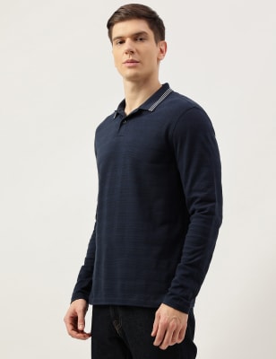 Pure Cotton Striped Full Sleeve Polo Shirt