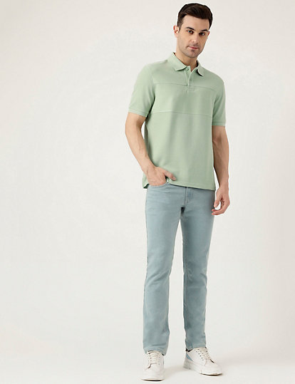Pure Cotton Polo Neck Solid T-Shirt