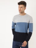 Pure Cotton Colorblock Crew Neck Jumper