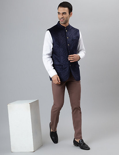Printed Velvet Waistcoat With Premium Buttons