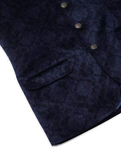 Printed Velvet Waistcoat With Premium Buttons