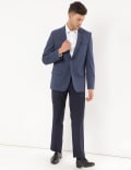 Poly Mix Plain Lapel Collar Blazer