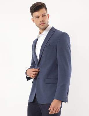 Poly Mix Plain Lapel Collar Blazer