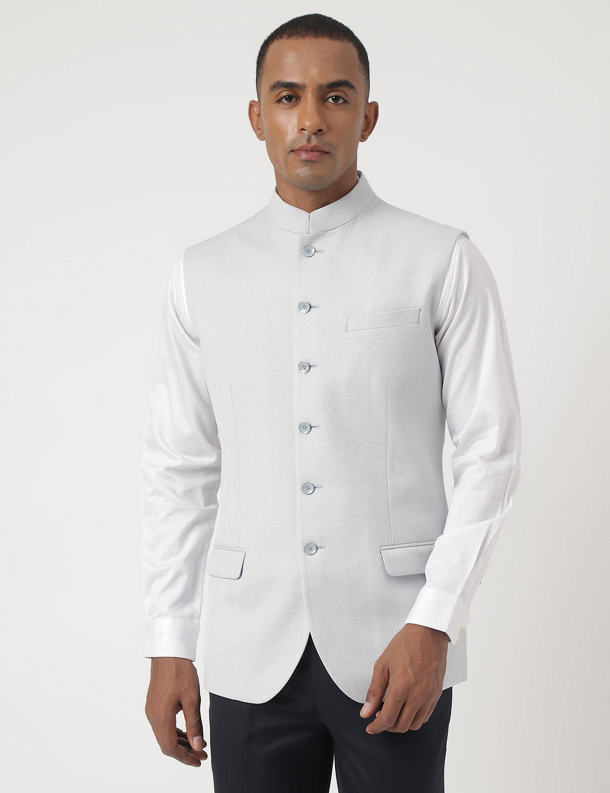 Tailored-Fit Textured Sleeveless Waistcoat
