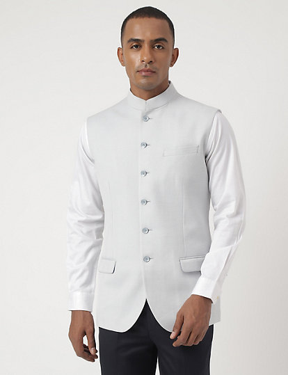 Tailored-Fit Textured Sleeveless Waistcoat