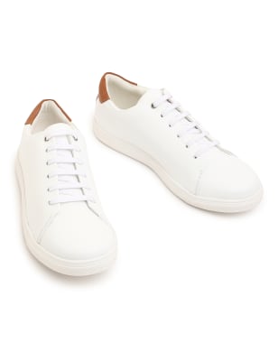 Pure Leather Lace Up Plain Sneakers