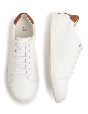 Pure Leather Lace Up Plain Sneakers