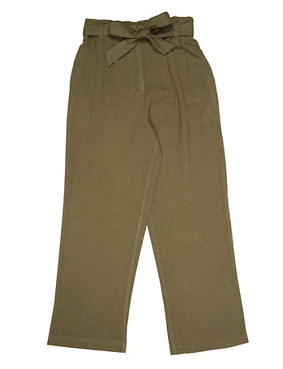 Linen Mix Belted Plain Trouser