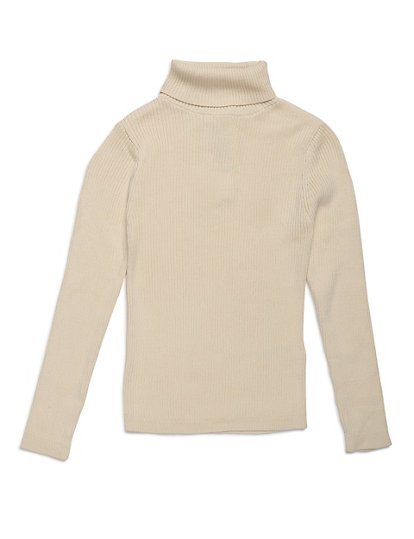 Pure Cotton Plain High Neck Sweater