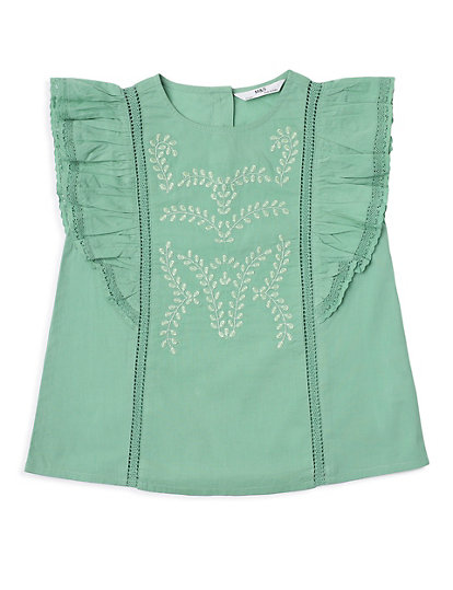 Pure Cotton Embroidered Round Neck Top