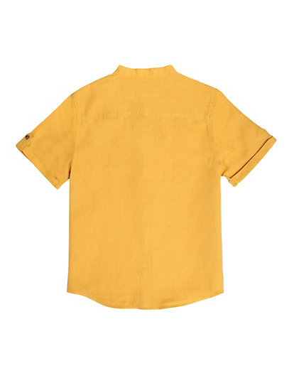 Linen Cotton Solid Mandarin Neck Shirt