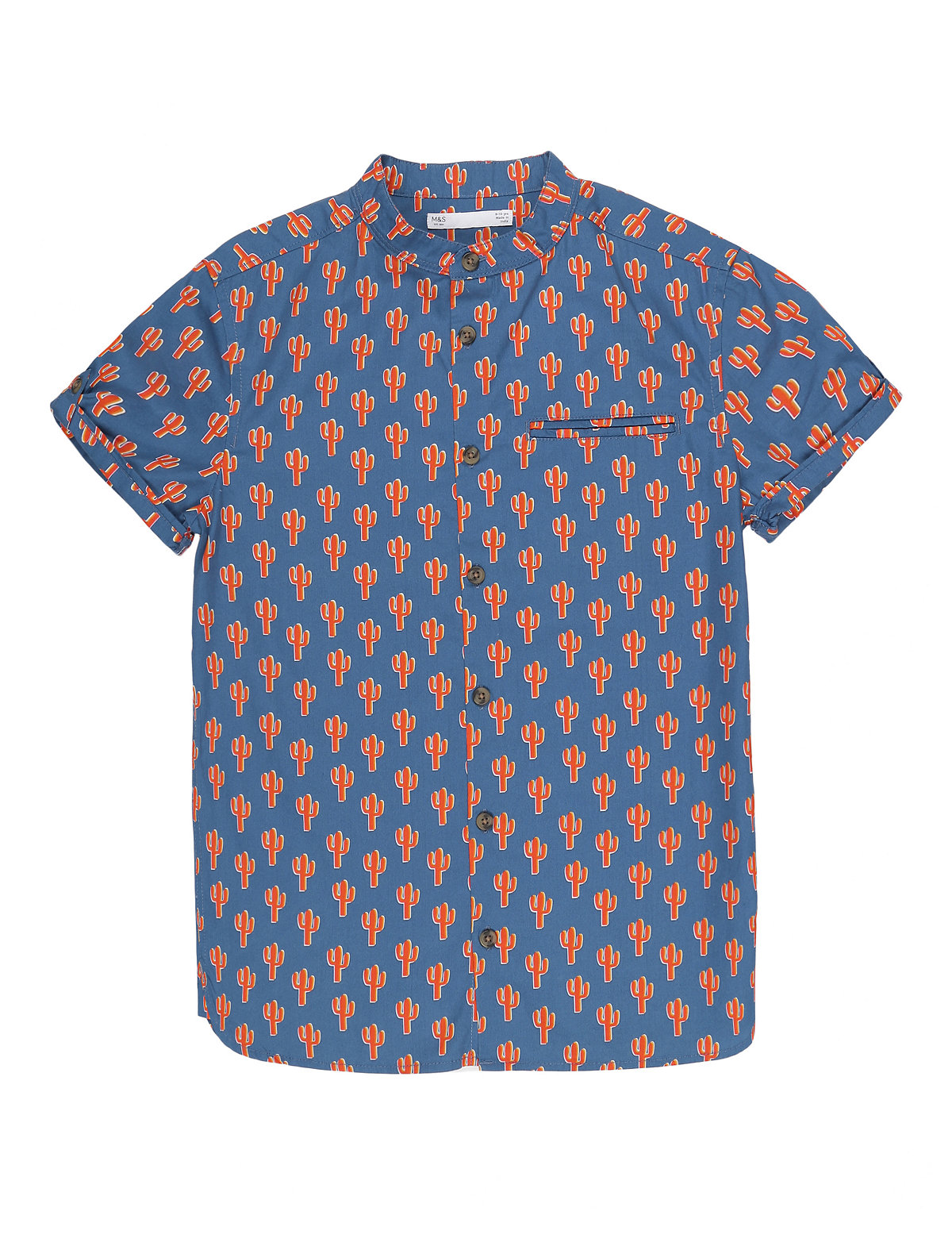 Pure Cotton Printed Mandarin Collar Shirt