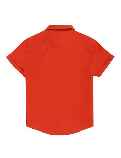 Flax Linen Mix Plain Spread Collar Shirt